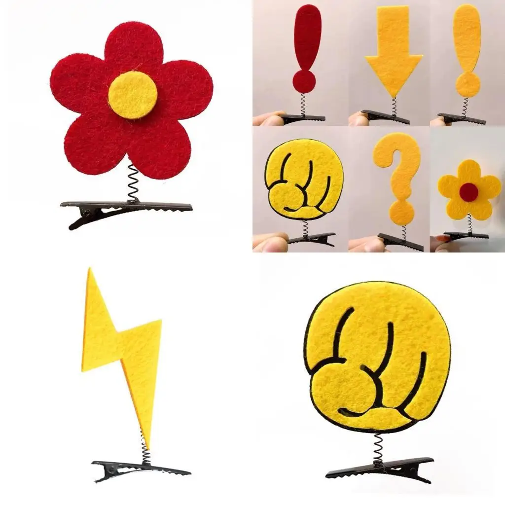R1WE Exclamation Mark Showy Hair Clip Fun Showy with Flower Side Clip for Girls