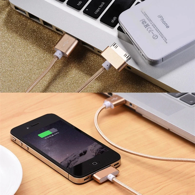 Fast Charging Cable for iPhone 4 4s iPad 2 3 iPod 30 Pin Nylon Braided Wire Metal Plug Data Transfer Sync USB Charger adapter