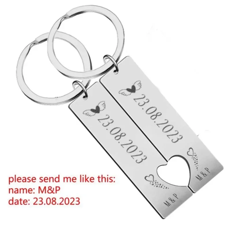 Custom Stainless Steel Heart Bar Puzzle Keychain for Couples Personalized Name Date Engraving Rose Gold Silver Key Ring Gift