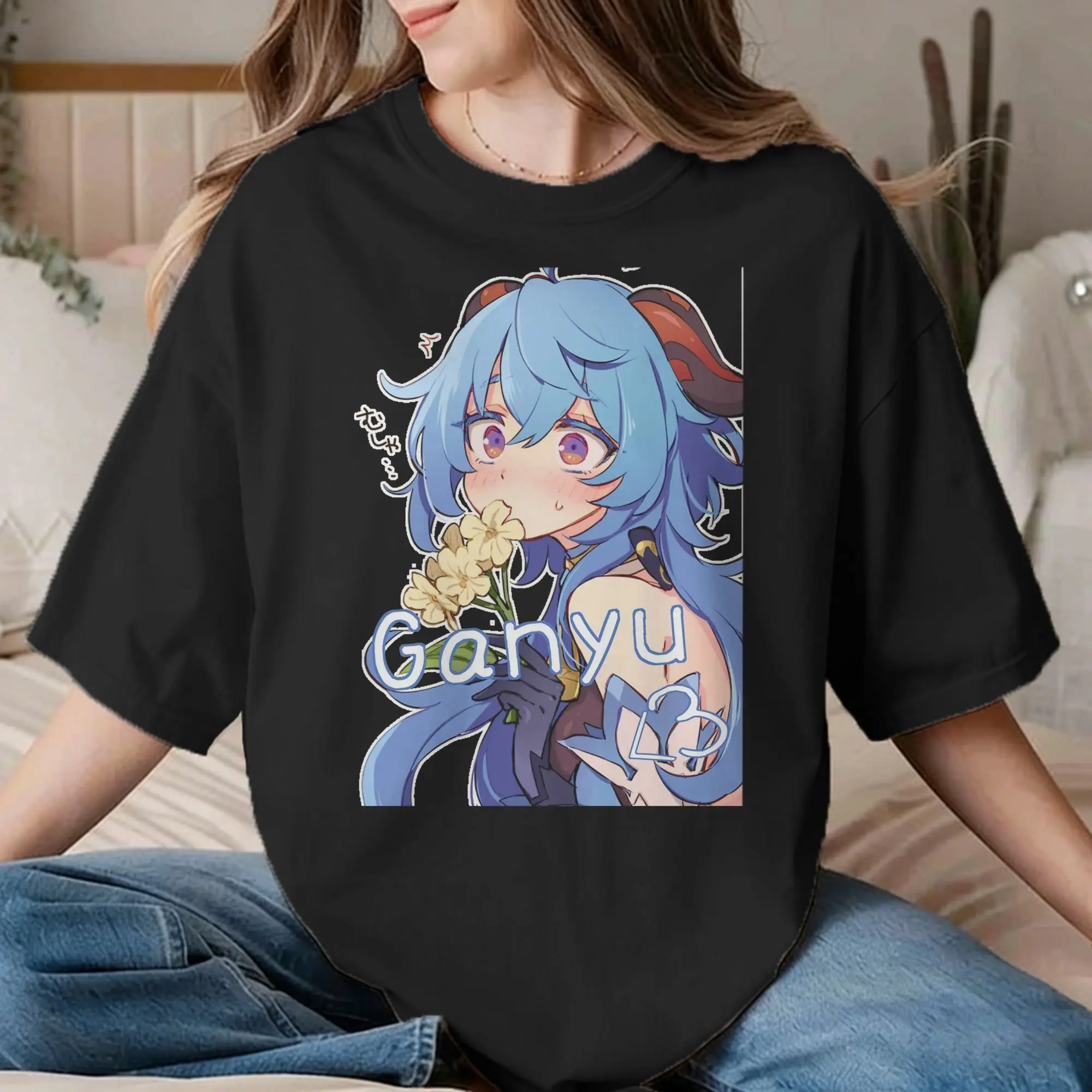 Genshin Impact Ganyu Love T-Shirts Men Women  Creative Cotton Tees Round Neck Short Sleeve T Shirt 6XL Tops