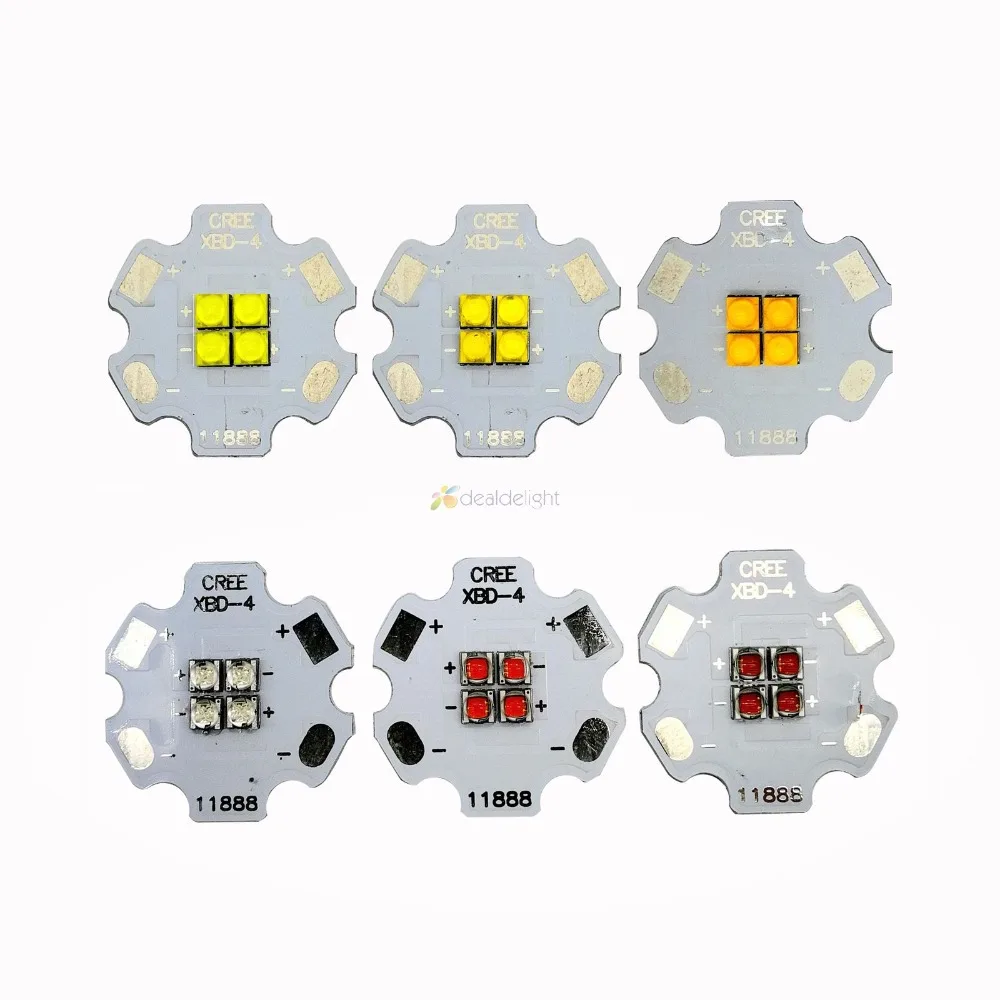 5szt XBD 4Chip 4LEDs XB-D 12V Red Blue Green Cool White Warm white Neutral white 12W High Power LED Emitter on 20mm Star PCB