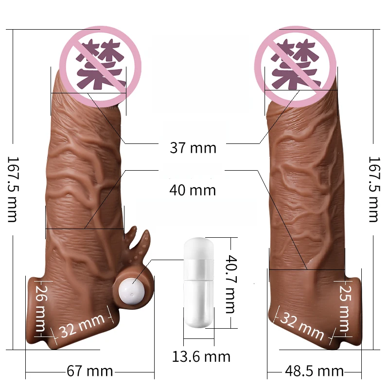 Conjugal Shock Realistic Penis Sleeve Cock Cover Vibrating Penis Vibrator Sleeve Condoms Penis Extension Enlargement Sex Toys