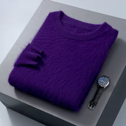 Autumn Winter New Men's Mink Fleece Sweater Half Height Round Neck Pullover Thickened Warm Loose Large Size High Grade Knitwears