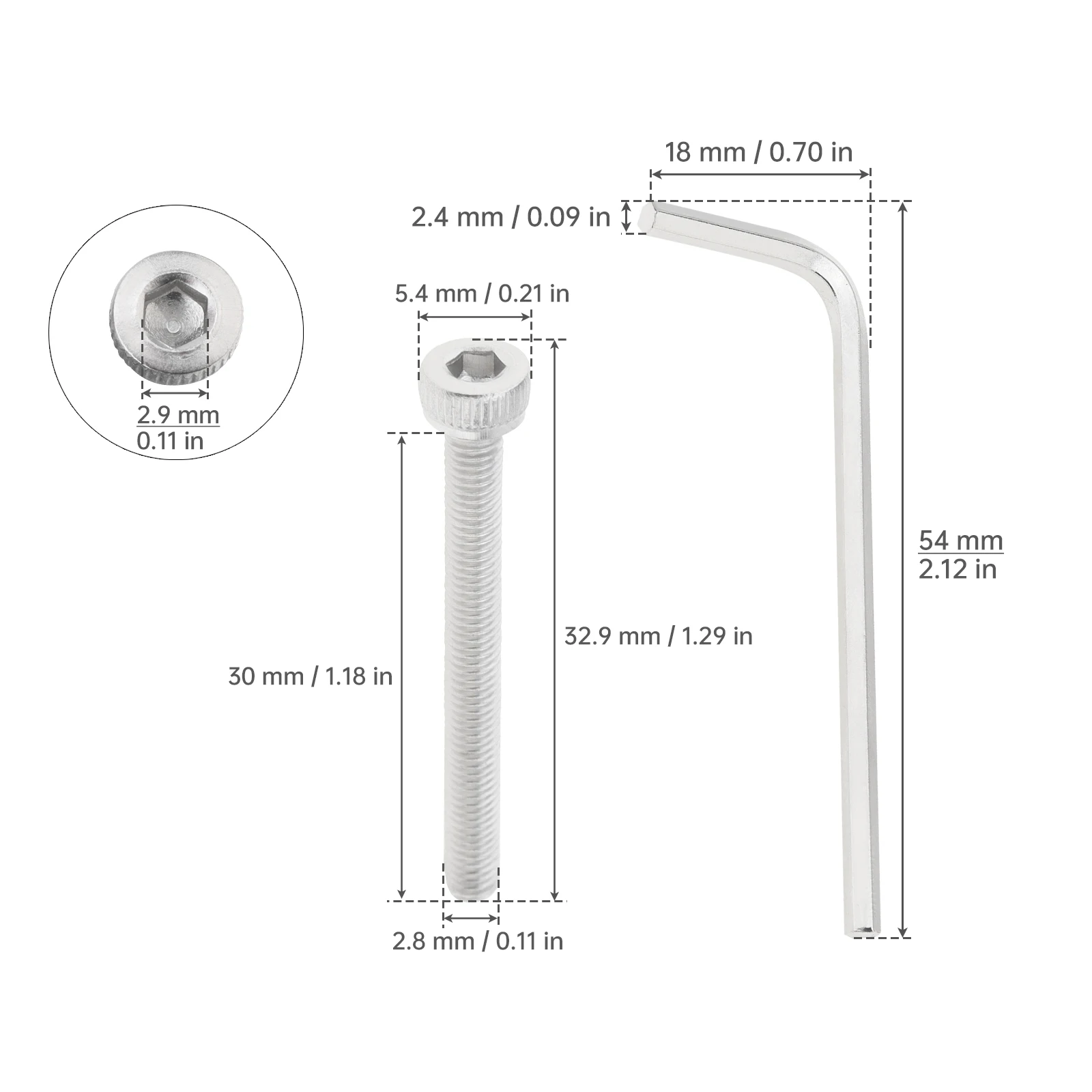 Boulon à Tête Hexagonale en Acier Inoxydable 304, M3 x 30mm, 30 Pièces