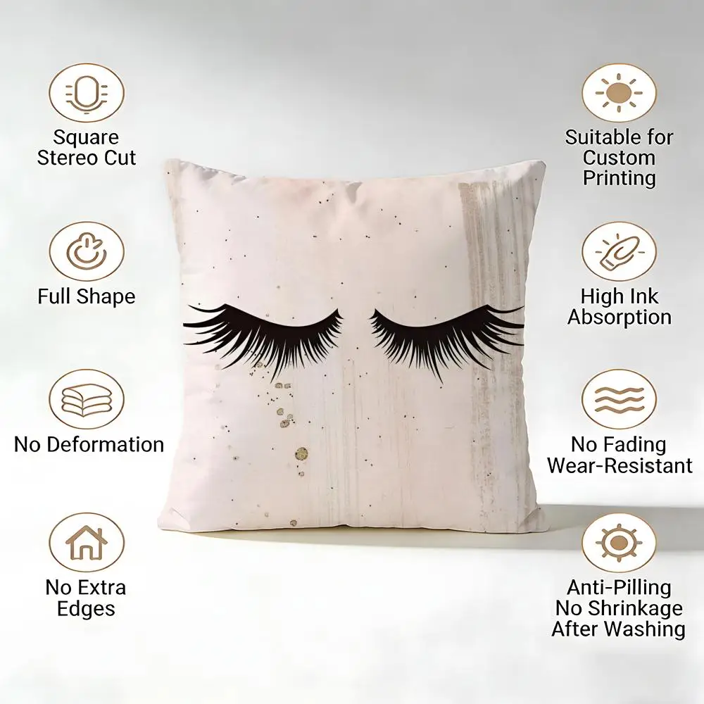 Cushion Cover Short Plush Throw Pillow Soft Washable Sofa Bed Office Cushion Beauty Makeup Eyelash