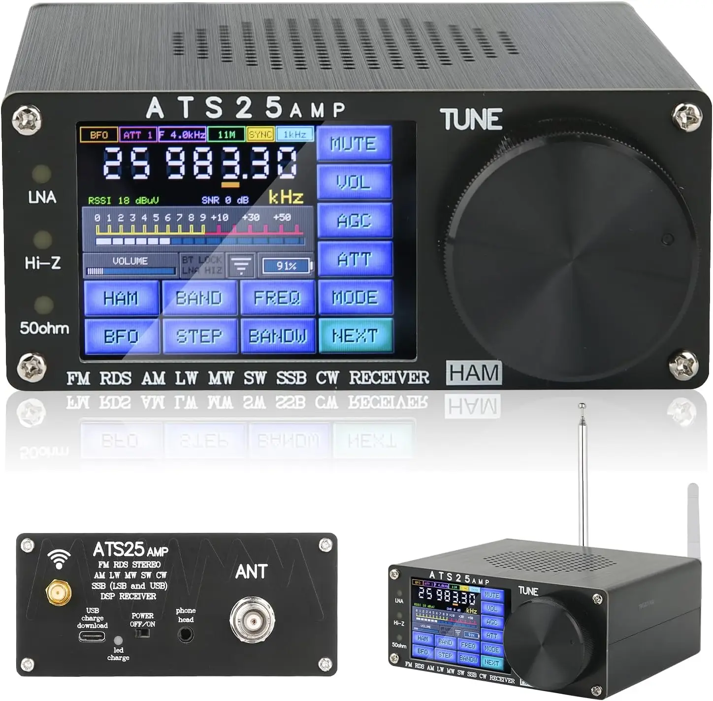 Receptor de Radio de todas las bandas Si4732 ATS25-AMP V4.17,FM AM SSB DIGI SYNC CW RDS, Radio de onda corta portátil, compatible con circuito LNA y Hi