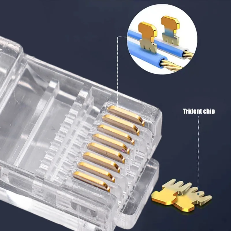 50-1Pcs RJ45 Cat6 Cat5 Pass Through Connectors Crimp Modular Plug Network Adapters Ethernet Wire Line Converter for PC Hardware