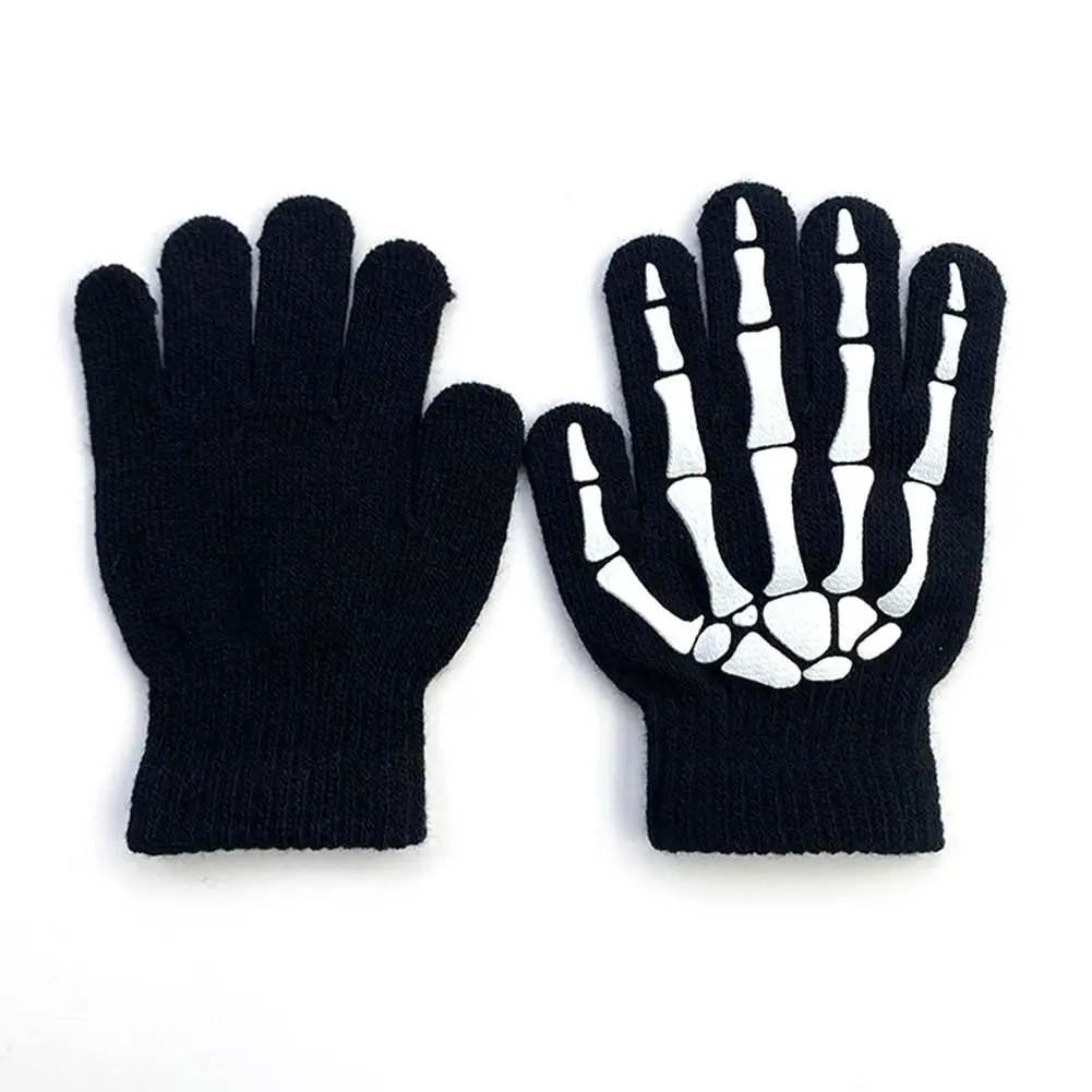 1/3Pair Gloves Childs Halloween Supplies For Winter Hand Warmer Bone Skull Grimace Mitten Non Slip Horror Hand Keep Warm Glove