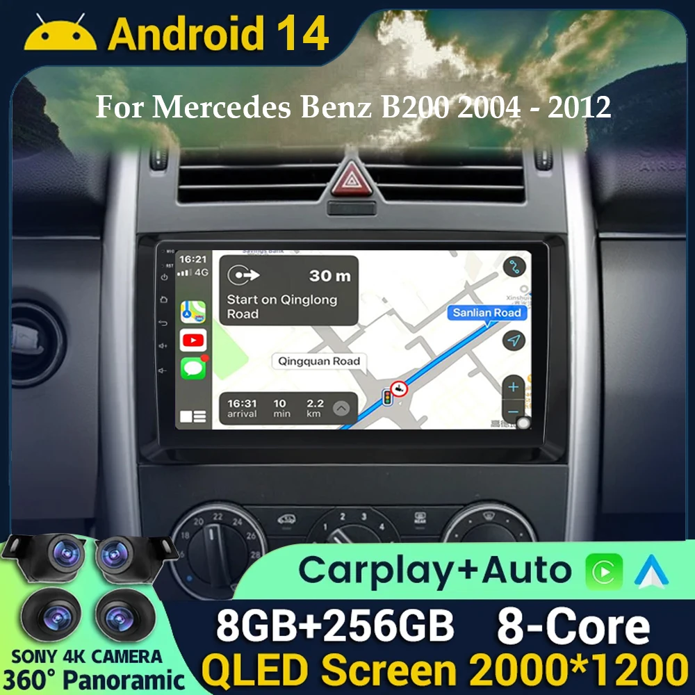 

Автомобильный радиоприемник Carplay на Android 14 для Mercedes Benz B200 Sprinter W906 W639 AB Class W169 W245 Viano Vito, радио, GPS-навигация