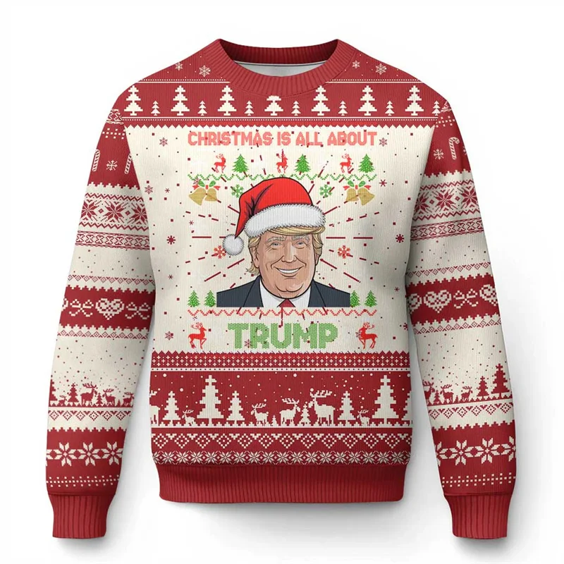 Santa Claus Donald Trump Graphic Sweater For Men Funny Make Christmas Great Again Pullovers 3d Printed New Year Sweatshirts