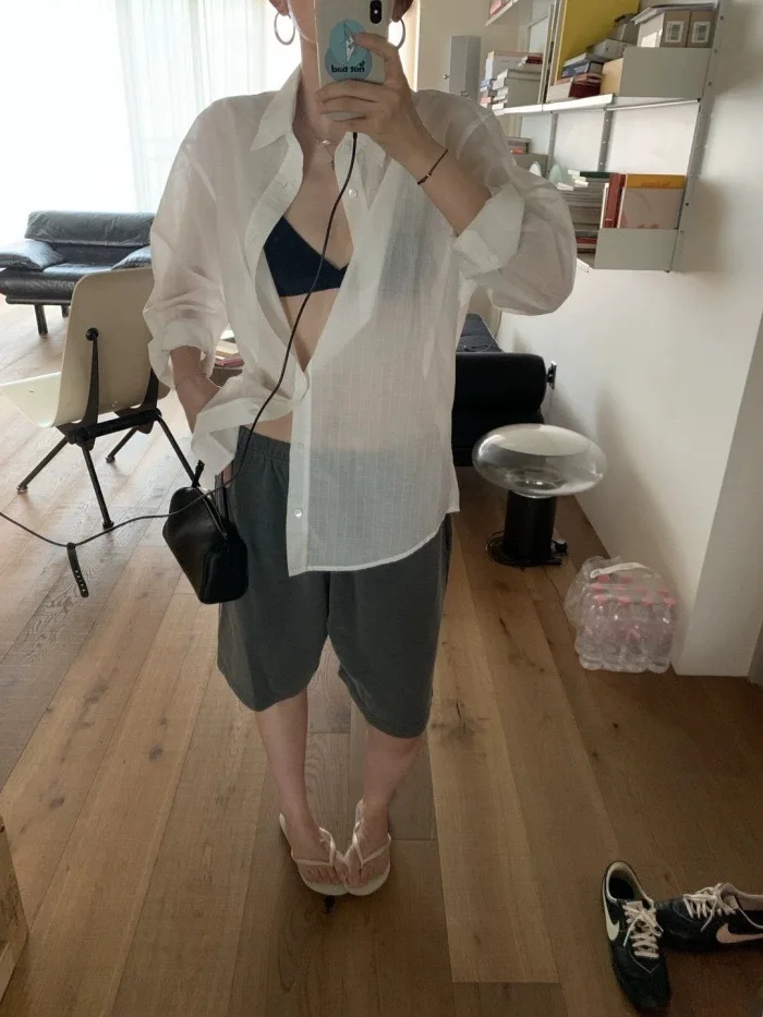 Leve longo Sve irt casual retrô proteção solar agasalhos Dongda Gate TheBarrnet gola de algodão com botões femininos...