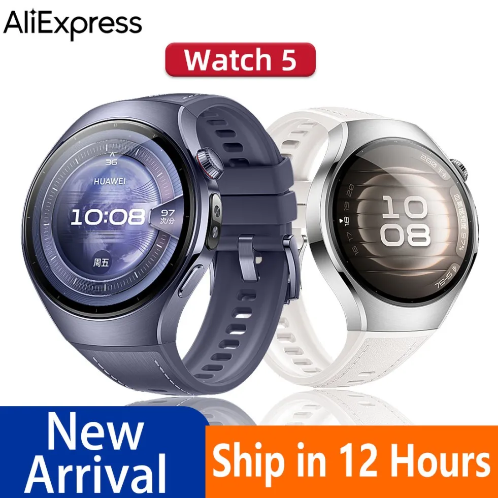 HUAWEI WATCH 5, Bluetooth Smartwatch Multi-sensão X-TAP Saúde MOT Running Relógios Oxigênio no sangue em tempo real iOS e Android