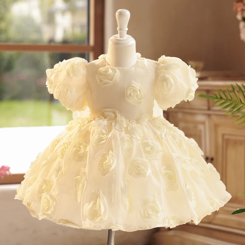 

Champagne 1-12 years flower wedding dresses for girls party 1-2 baby birthday dress princess high-end