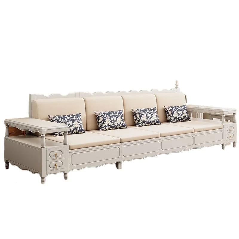 

American all-solid wood sofa combination white small apartment winter and summer purple sandalwood inline sofa