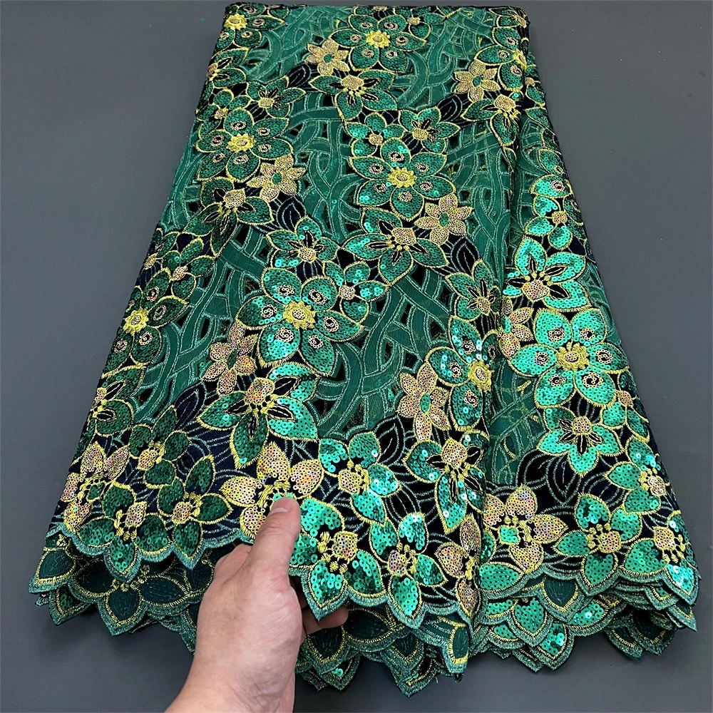 2024 Latest High Quality African Nigerian With Tulle Sewing Lace Fabric Guipure Embroidery Dresses Sequins 5Yards PS0032