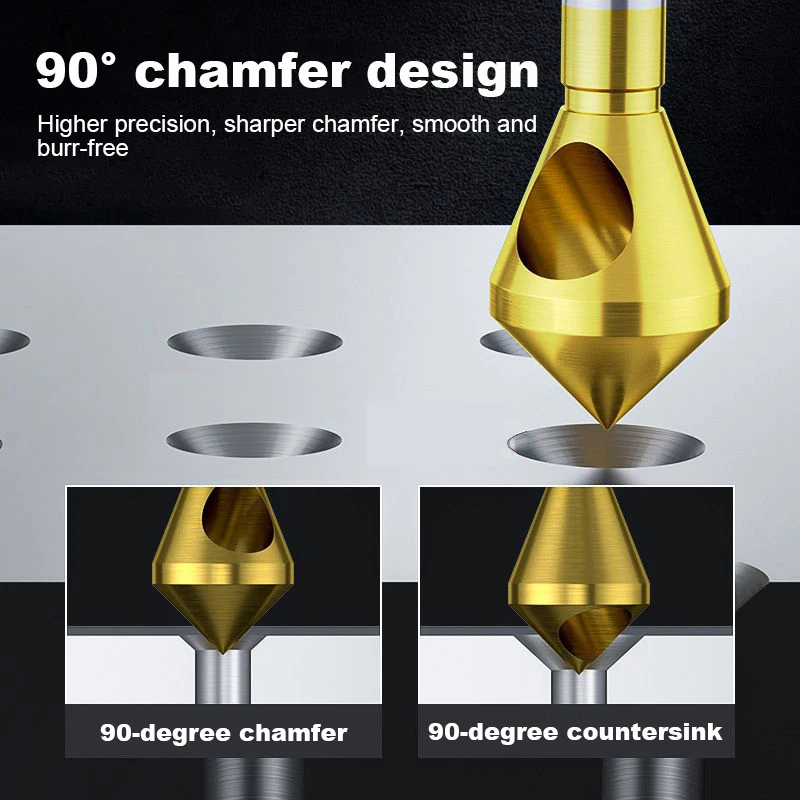90° Chamfer Drill Bit Taper Cutter Deburr Countersink Titanium Coated Round Shank For Aluminum Wood Soft Metal Smooth Hole Cut