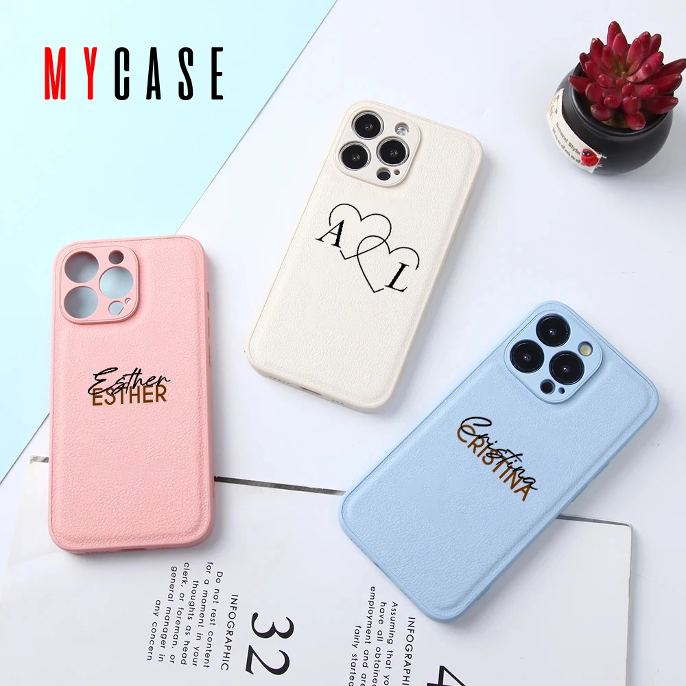 Customize Name Initials Heart Leather Cover for iPhone 12 Pro Max Case 15 14 Plus 13 Luxury Phone Coque Gifts 11 XR XS 7 8 Funda