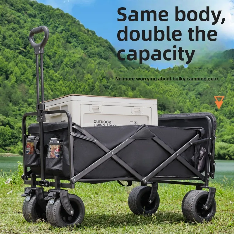 Outdoor Folding Camping Cart Multifunctional All Terrain Portable Campsite Kids Reclining Hand Pull Cart Picnic Camping Cart