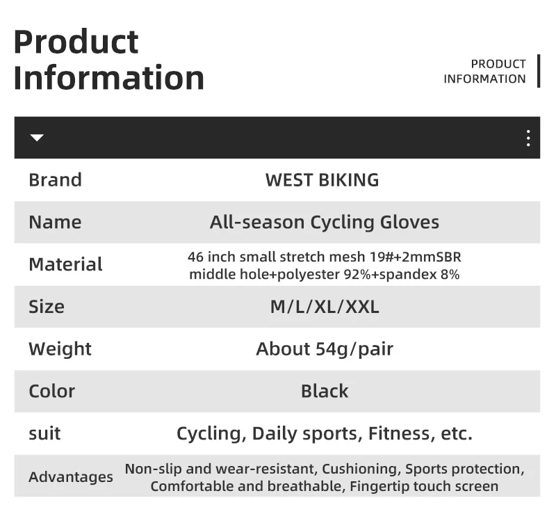 WEST BIKING Fahrradhandschuhe für Herren, atmungsaktiv, mit SBR-Polsterung, stoßdämpfend, mit Touchscreen-Funktion, für Rennrad, Mountainbike, für alle Jahreszeiten, Sport, mit vollen Fingern. – Detail 2