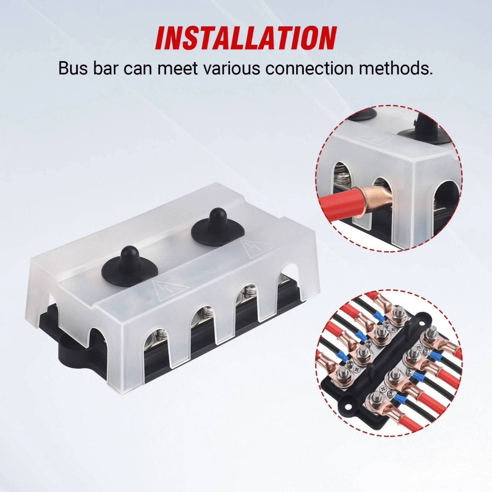 

RV Bus Bar with Cover Battery Terminal Block Marine Bus Bar Insulated Battery Distribution Block Heavy Duty for Boat Owners