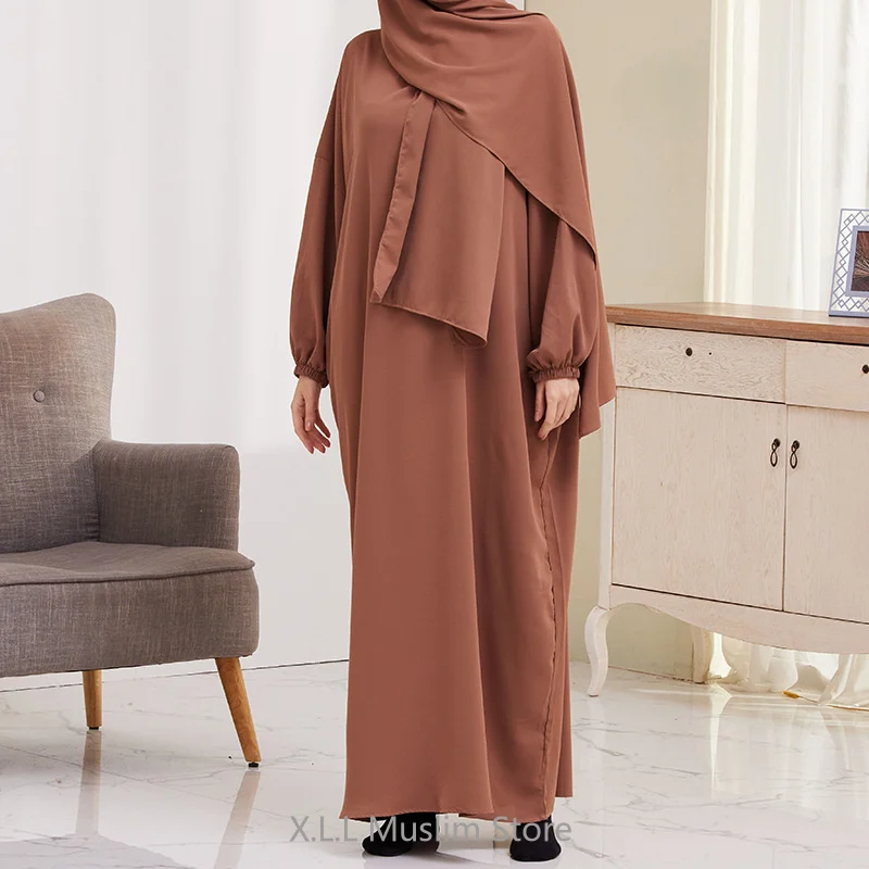 With Hijab Moroccan Ramadan Eid Muslim Woman Prayer Clothes Islamic Turkish Abaya Dress Loose-fit Dress Women Long Robe Dress