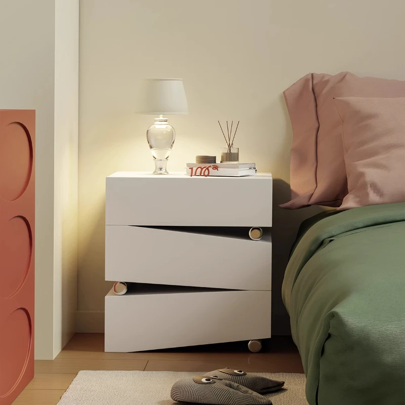 

Special-shaped bedside table Cream style designer minimalist solid wood storage cabinet
