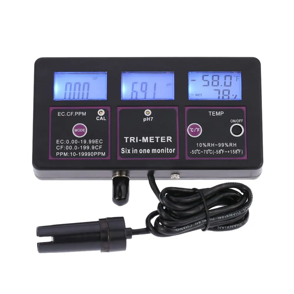 6  in 1 PH Meter for Test PH / Temperature / EC / CF / RH / TDS Digital Water Quality Multi-parameter Tester 30% off