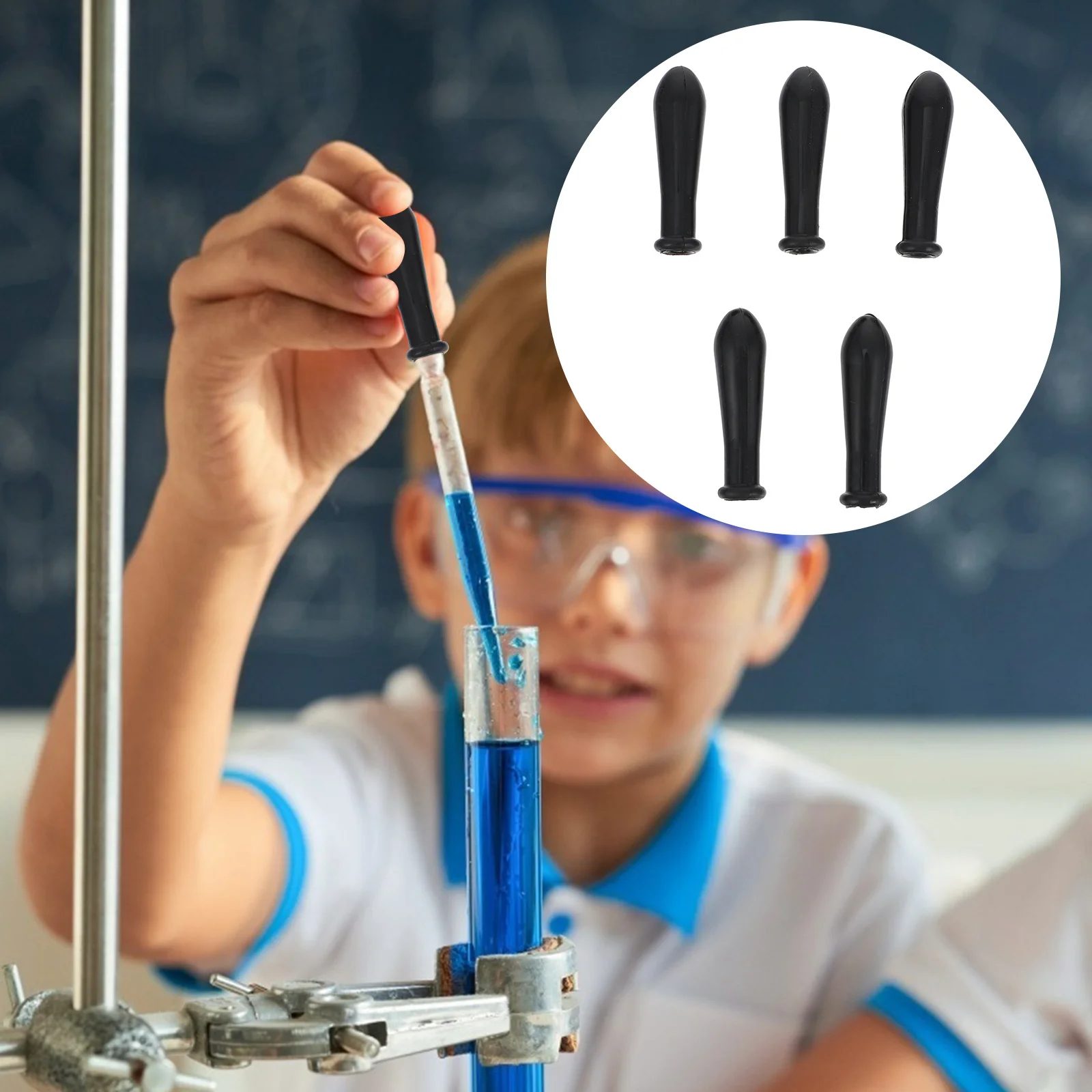 

5pcs Pipettes Silicone Dropper Tips Graduated Glass Dropper Caps Lab Equipment Transfer Pipette Caps Elastic Reusable For