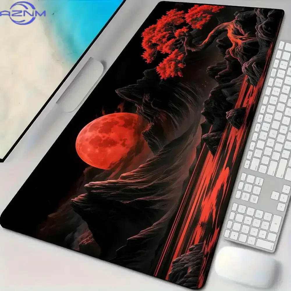 Red Moon Theme Large Mouse Pad Desk Mat with Stitched Edge Rubber Anti-Slip Base PC Accessories Gaming Mat Extended Mouse Pads