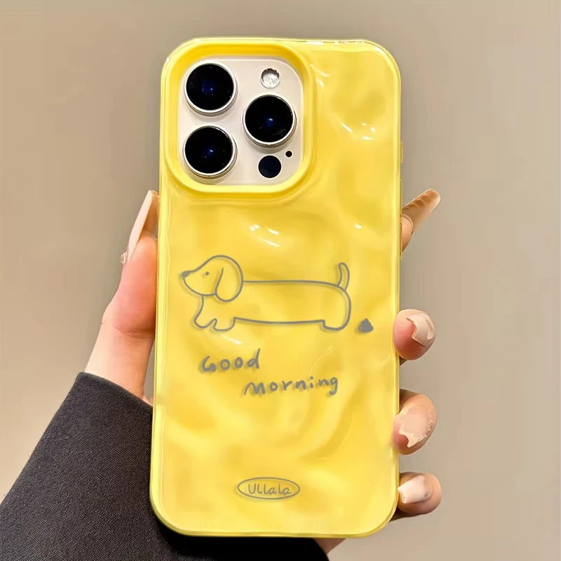 Корейский милый мультяшный чехол с рисунком собаки таксы для iPhone 16, 15, 14, плюс 11, 12, 13 Pro Max, противоударный защитный чехол