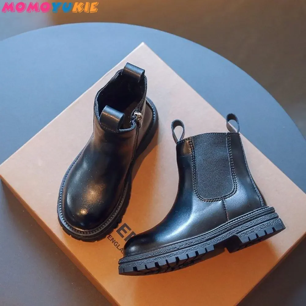 

2023 Autumn Winter Childrens Shoes Quality Leather British Style Martin Boots Girls Leather Comfortable Warm Short Fashion Boots