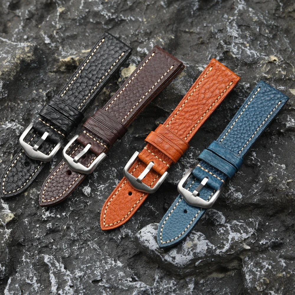 Handgefertigtes Oberschicht-Rindslederarmband 18 20 22 mm braun schwarz blau ohne Zwischenschicht, weiches Herrenarmband im Retro-Stil