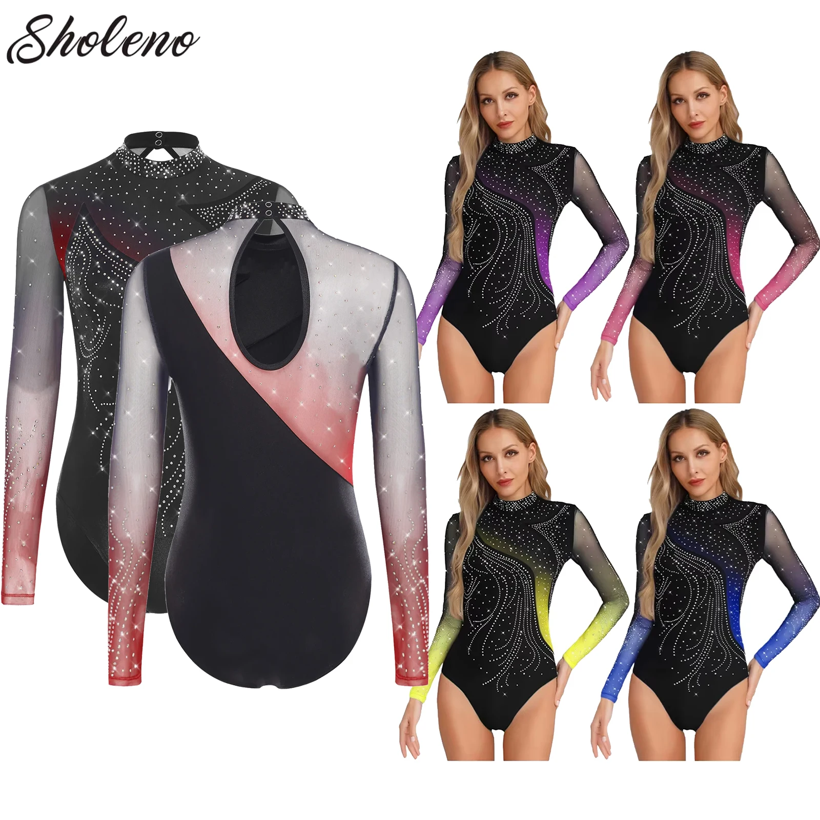 

Long Sleeve Jersey Bodysuit Dancewear for Figure Skating Ballet Dance Gymnastic Training Costume Examination Dance Practice Wear