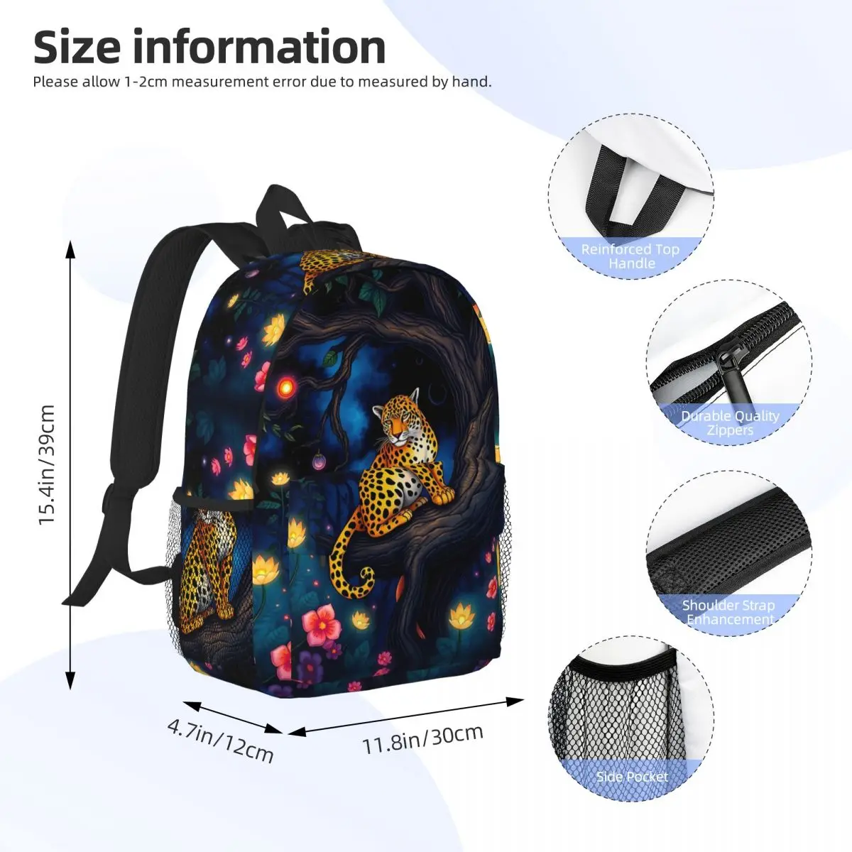 Cute Leopard In The Branches Backpack Daypack Large Capacity Boys Girls BookBag Shoulder Bags for Men Women Kids School Bag