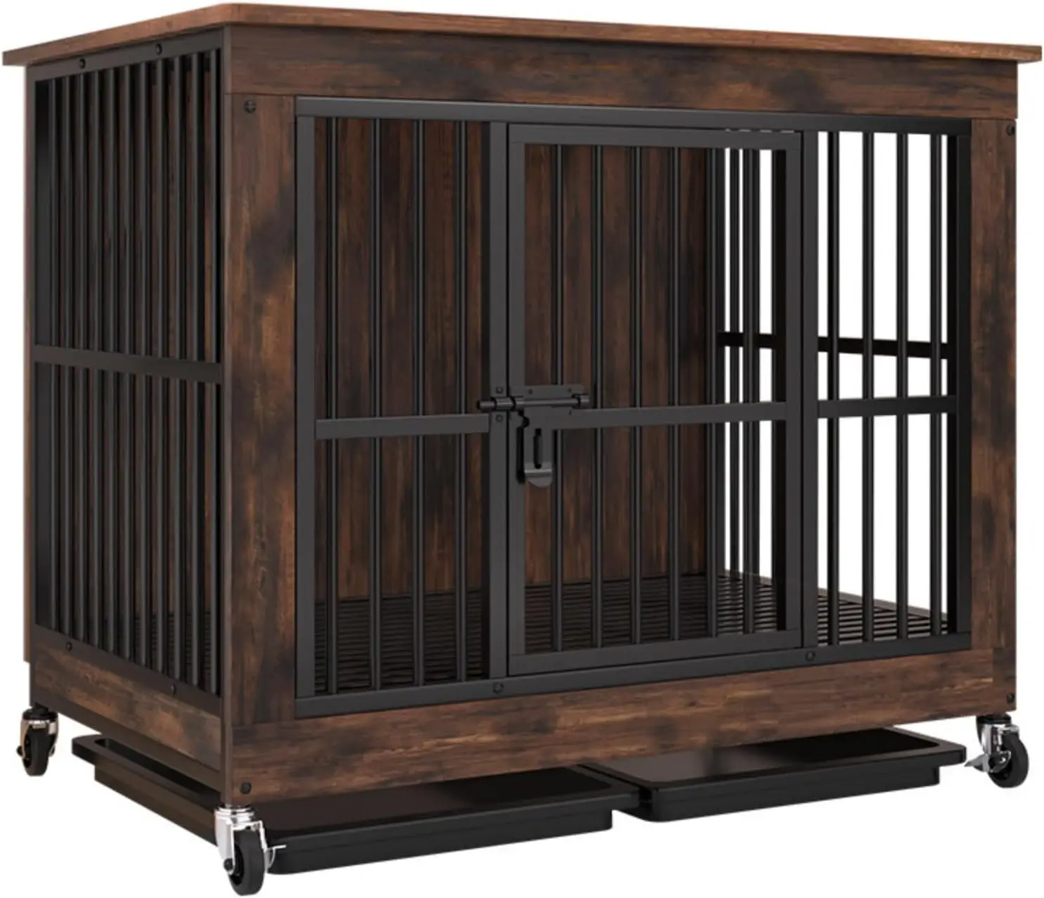 Wooden Dog Crate with Wheels Furniture, Indoor Use, for All Dogs, Decorative Side End Table Multiple Units Can Be Combined