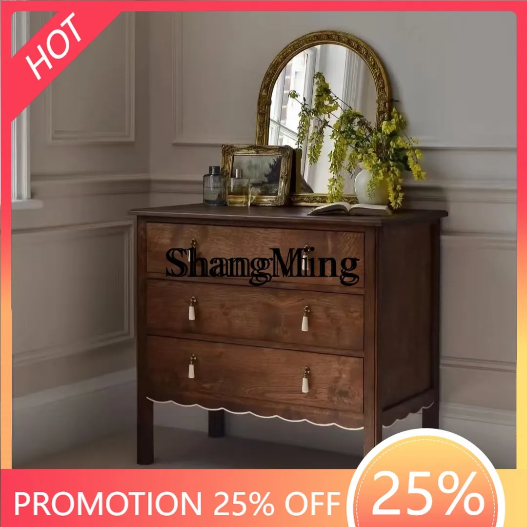 

FG new model retro black walnut chest solid wood multi-layer antique bedroom storage locker