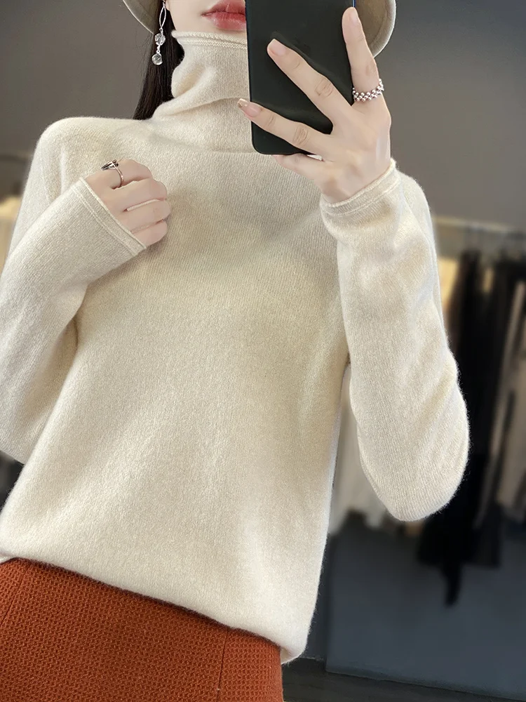 

Autumn Winter Women Turtleneck Sweater 100% Merino Wool Long Sleeve Cashmere Knitwear Female Basic Jumper Korean Fashion Tops