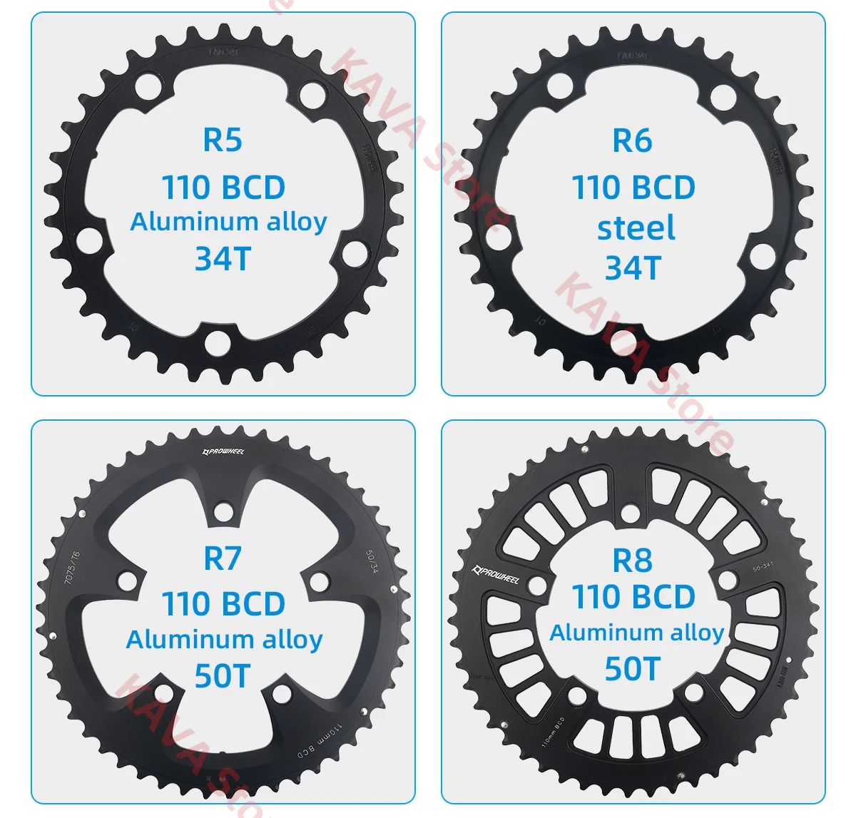 PROWHEEL Rennrad Kettenräder 110/130BCD Kurbelgarnitur Kettenblatt 34/39/50/53T Kettenblatt 8/9/10/11/12 Geschwindigkeit Fahrrad Zahnplatte Teile – Detail 9