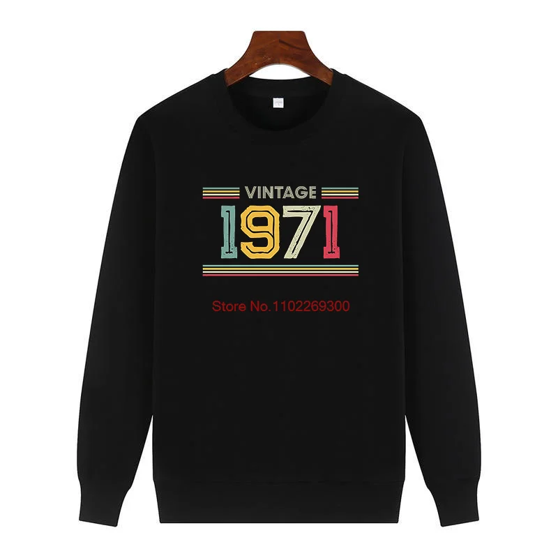 1971 Vintage Retro Graphic Sweatshirts Fashion Birthday Gift Printed Sweater Crew Neck Fleece Pullover Men's Winter Sweater