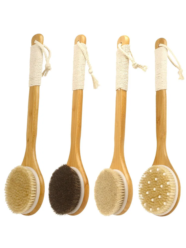 Badebürste aus Holz mit Borsten, langer Griff für Dusche, Rückenwäscher, Körperpeeling, zum Aufhängen – Detail 1