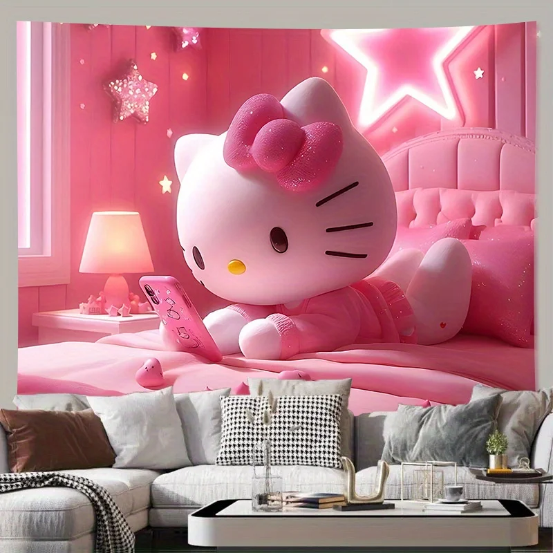 Hello Kitty Tapestry Cute Cartoon Pattern for Bedroom Dormitory Party Decoration Perfect Gift for Creating Warm Girl Teens Gift