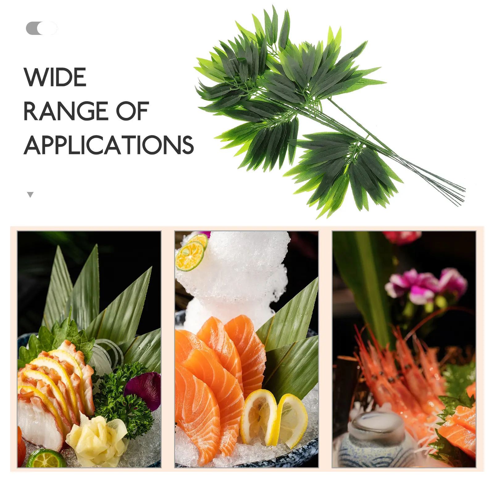 10Pcs Bamboo Leaf Artificial Food Tray Embellishment Sushi Serving Plate Sashimi Display Event Decor Artificial Plants Outdoors