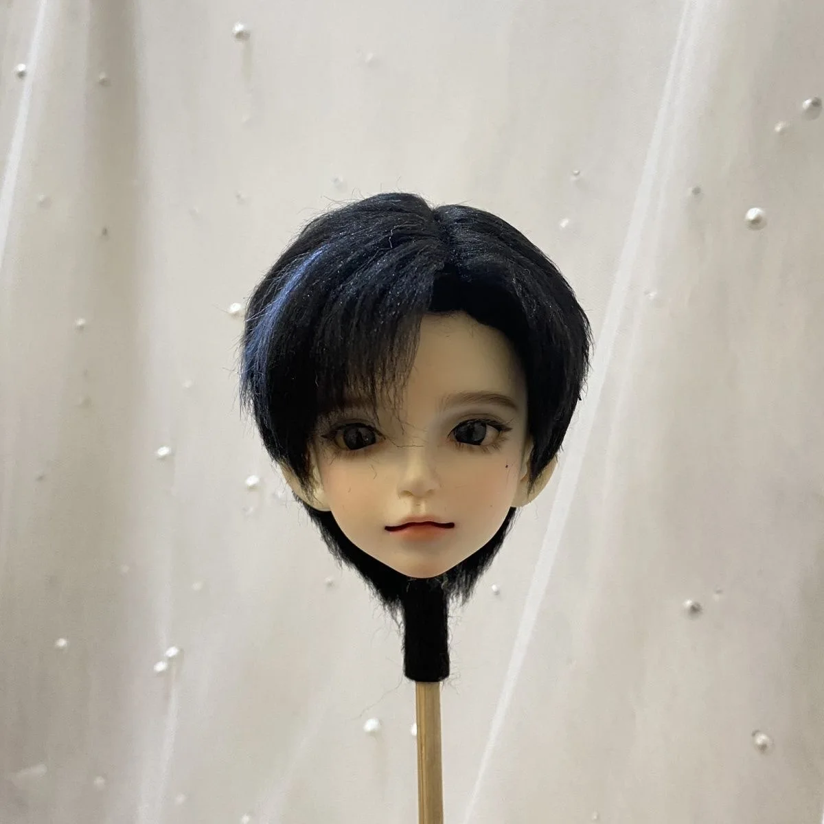 Gemengd blauw jongenspophaar, OB11 imitatie strandwol pruik, BJD hoofdomtrek 12,5-18 cm