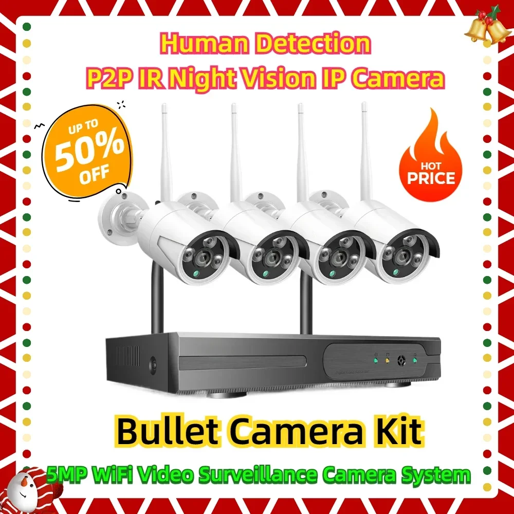 

Human Detection P2P IR Night Vision IP Camera Bullet Camera Kit H.265 NVR 5MP WiFi Video Surveillance Camera System