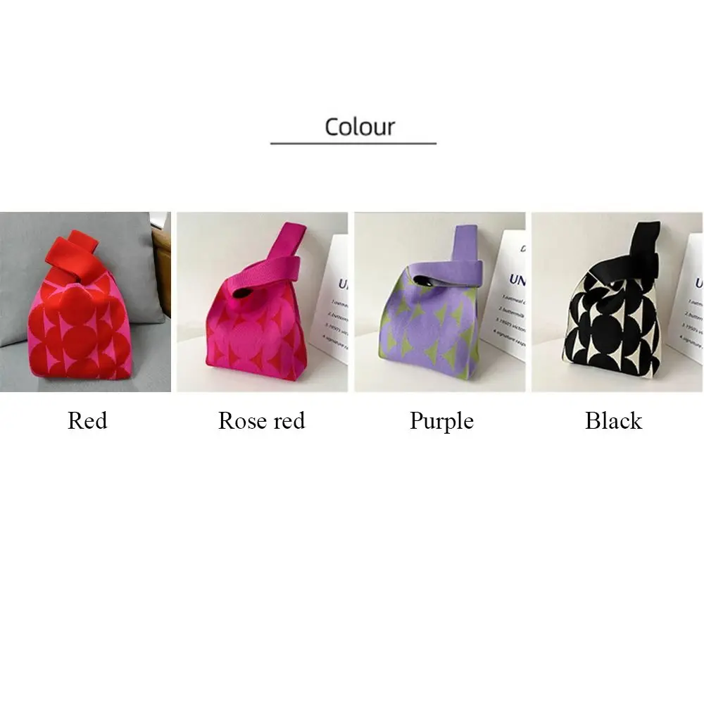 Handmade Knit Handbag Women Knot Wrist Bag Casual Tote Bag Girls Reusable Shopping Bags