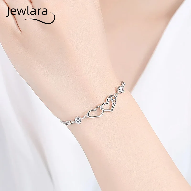 Jewlara Mozzarella S925 Silver Heart-shaped Double-ring Bracelet for Girls' High-end Simple Jewelry