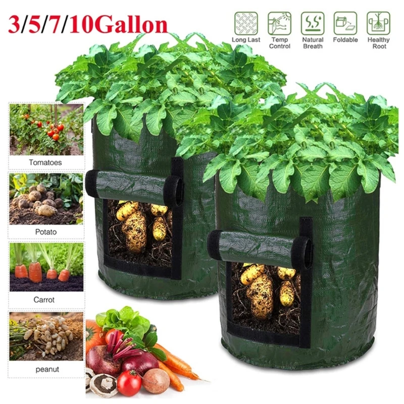 5pcs Garden Planting Bags with Viewing Window Reusable Grow Sacks for Potatoes Tomatoes Practical Plant Containers