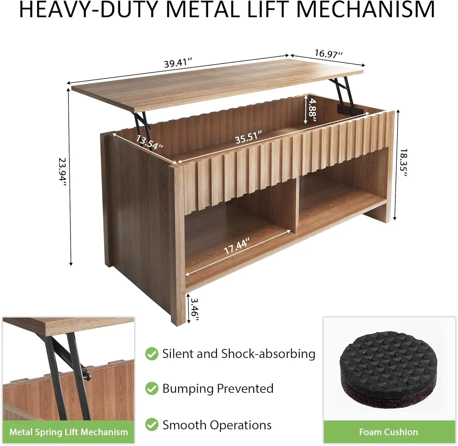 Coffee Table, Wooden Dining Coffee Table Farmhouse Wood  Table with Lift Top Large Hidden Storage Shelf Accent  Furniture