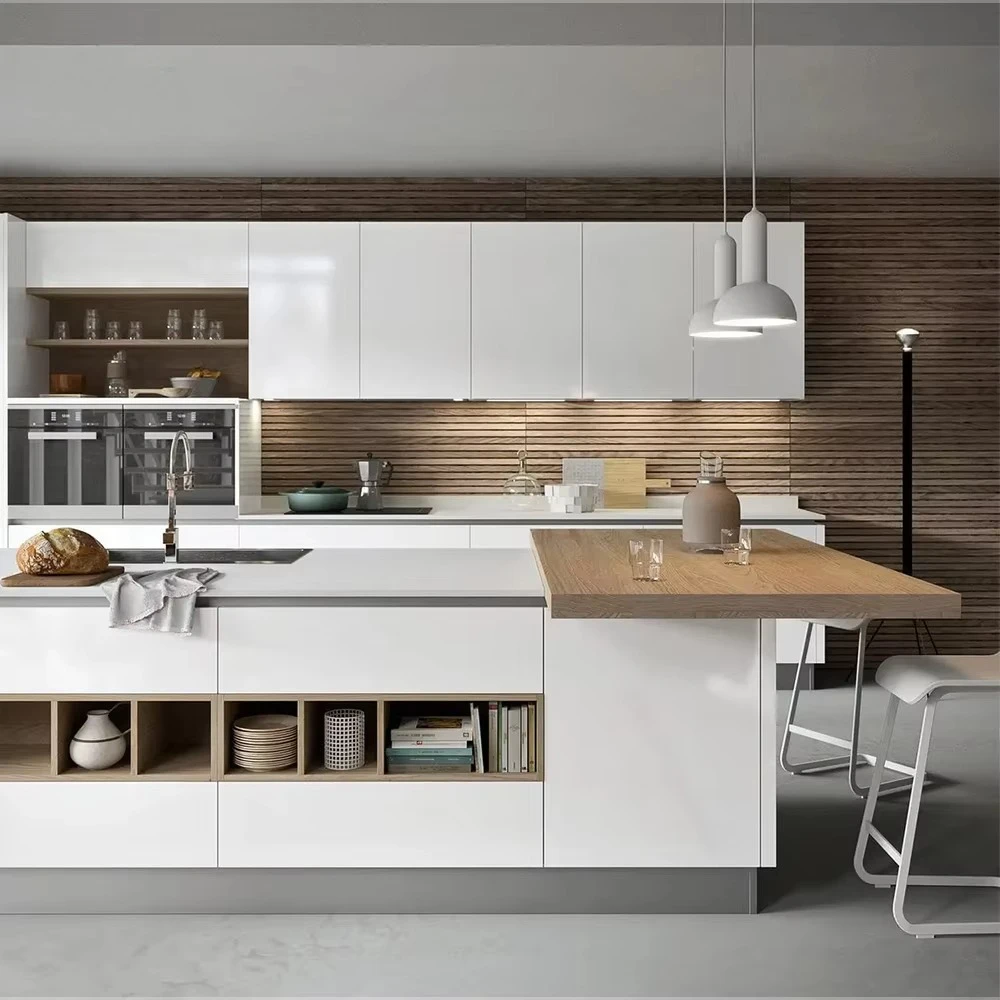 Full cabinets modern design custom cabinets handless push open white high-gloss kitchen furniture paint