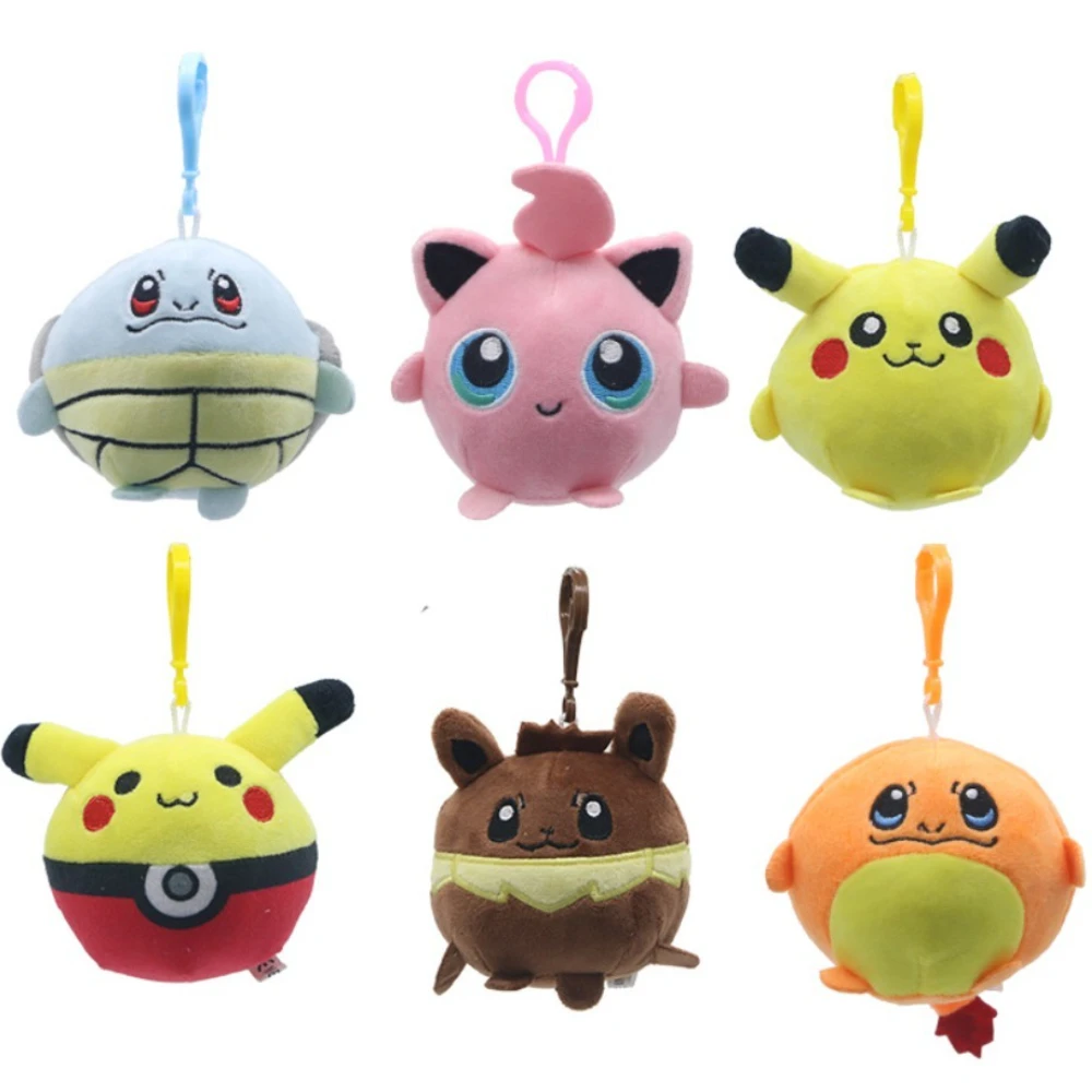 

NEW Pokemon Plush Pendant Keychain Pikachu Jigglypuff Charmander Squirtle Eevee Backpack Decoration Car Key Pendant Boy's Gift